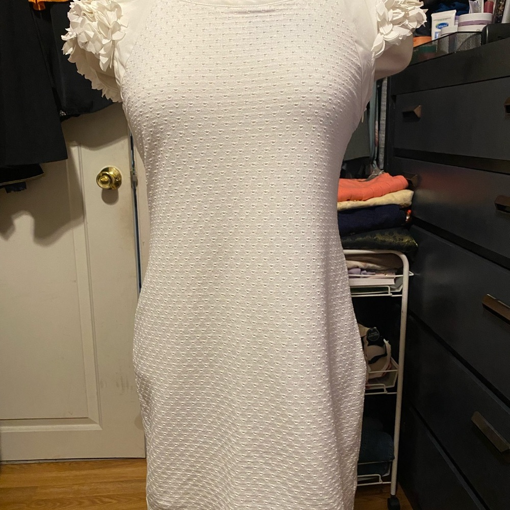 Pre-Owned White Women’s Size Small Easley Textured Dress W/ Fun Floral Sleeves